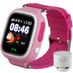 Ceas Smartwatch cu GPS Copii iUni Kid100, Touchscreen, Bluetooth, Telefon incorporat, Buton SOS, Roz + Boxa Cadou foto