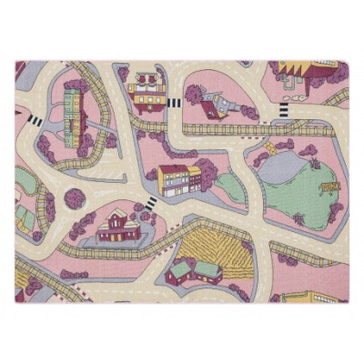 COVOR REBEL ROADS Playtime 63 Oras mic, antiderapant pentru copii - roz si bej, 140x200 cm foto