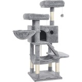 FEANDREA Ansamblu de joaca pentru pisici, tip copac, cu 3 culcusuri, hamac si ascunzatoare, 49x49x135cm, gri Household NewTrend