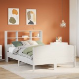 VidaXL Pat cu bibliotecă fără saltea, alb, 140x190 cm, lemn masiv pin 3323111