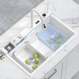 Chiuvetă Bucătărie Smart Multifuncțională Albă Inox (6 funcții) - AQUA 3 - 80 x 46 cm, cu display digital, 2 cascade, baterie filtru apă