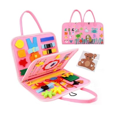 Carte senzoriala educativa montessori, flippy, dezvoltare abilitati motorii, 3 pagini, model sirena si alfabet, 28x25x4 cm, roz foto