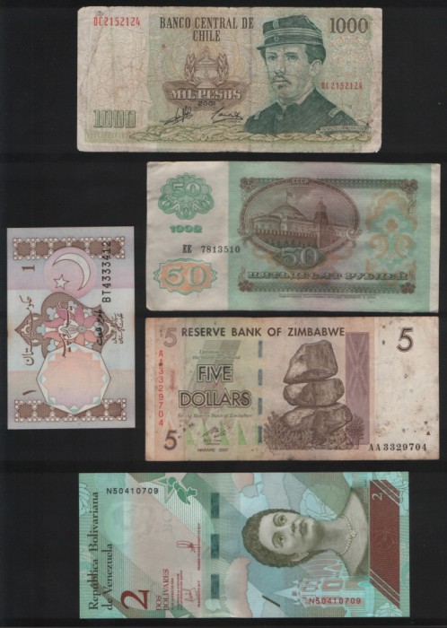 Set 5 bancnote de prin lume adunate (cele din imagini) #109