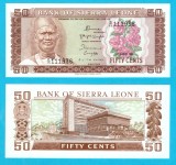 Sierra Leone (pick 4) 50 Cents 1984 UNC; Prima emisiune a bancnotei de 50 de cenți
