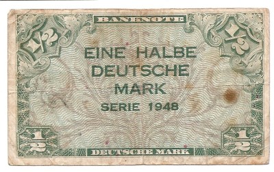 Germania &amp;frac12; Deutsche Mark 1948 - U.S. Army Command, P-1 (2) foto