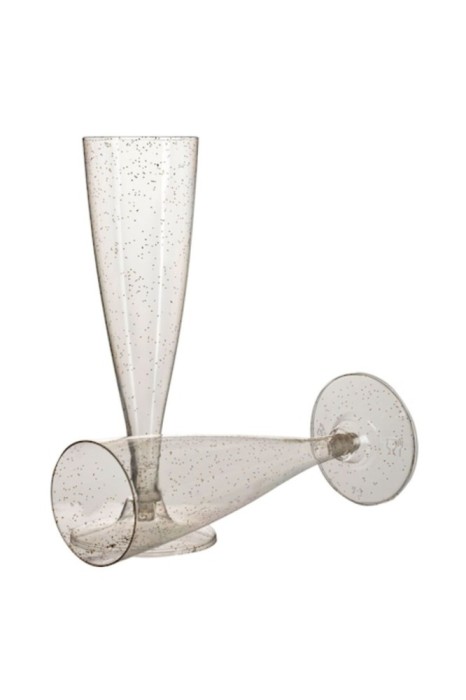 Set 6 pahare de șampanie transparente din plastic cu sclipici auriu, Maison du Paradis - 130 ml
