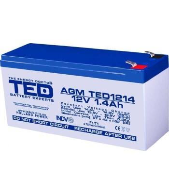 Acumulator AGM VRLA 12V 1.4Ah plumb acid 97x47x50 mm F1 terminal TED foto