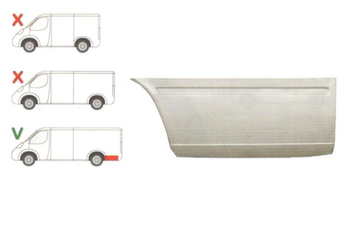 Segment reparatie aripa spate Mercedes Sprinter 1995-2007,Lt 1995-2006 Partea Dreapta, Spate, baza roti : 4025 mm , lungime 1185 mm , inaltime 500 mm