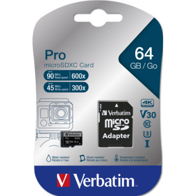 Card de memorie Verbatim Pro MicroSDXC cu adaptor, 64GB, Class 10, 47042 foto