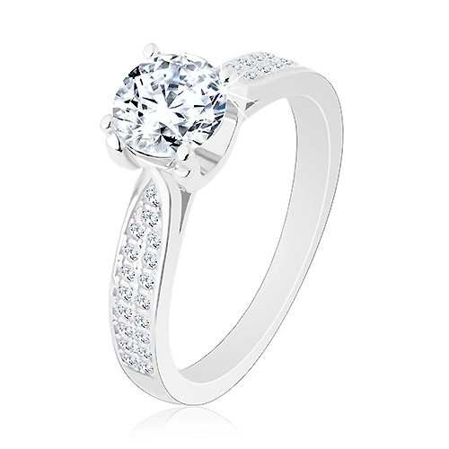Inel de logodnă, argint 925, brațe &icirc;nguste, strălucitoare, zirconiu rotund - Marime inel: 62