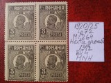 1920- Romania- Ferd. b. mic Mi264-bl.4-Hartie groasa-MNH-RAR, Nestampilat