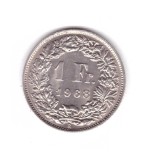 Moneda Elvetia 1 franc 1968 B, stare foarte buna, curata, Europa, Cupru-Nichel