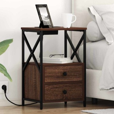 vidaXL Cabinet de noptiere cu stație de &amp;icirc;ncărcare Stejar brun 859569 foto