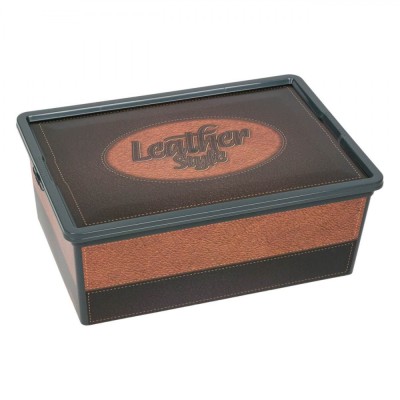 Cutie Depozitare Plastic Leather Style, Capacitate 10L, Maro foto