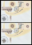 2008 Romania - 2 FDC Summitul NATO - Bucuresti (varietati cu vigneta si supratipar auriu + argintiu), LP 1798 a si LP 1798 b