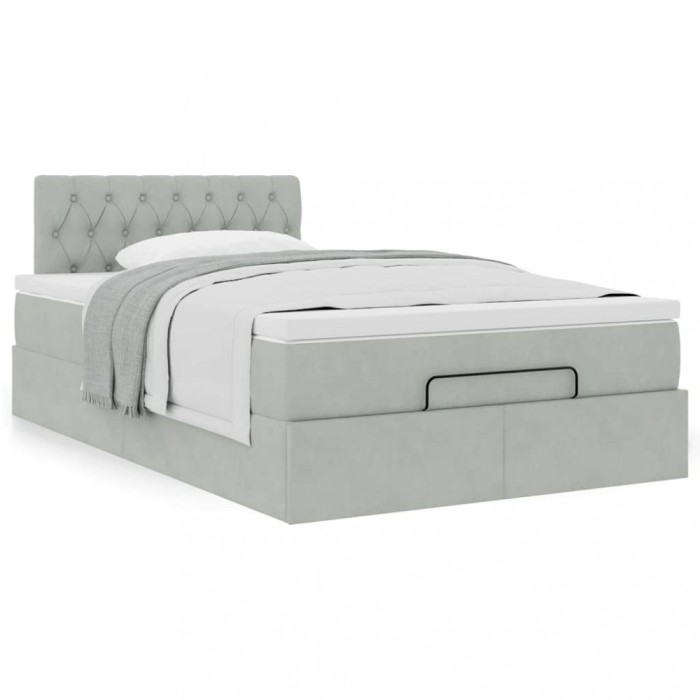 Gossi cadru de pat otoman cu saltea gri deschis 120x200cm catifea