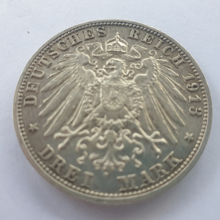 Germania, Saxonia 3 mark / marci 1913 -E Bătălia de la Leipzig ,argint