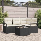 Set de canapea de grădină cu 4 piese cu perne Ratan polimer culoare Marron