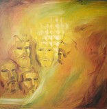 Mercea Ioan (Romanian, n.1945) Ulei pe p&acirc;nză, Dimensiuni 100 x 100 cm, Istorice, Abstract