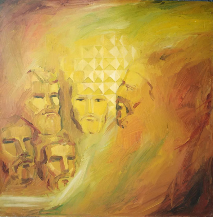 Mercea Ioan (Romanian, n.1945) Ulei pe p&acirc;nză, Dimensiuni 100 x 100 cm