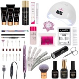 Kit Polygel LUXORISE Build PRO #12 cu Lampa UV LED 48W, Freza Unghii USB, 2 Polygel REVOMAX 15ml, Milky Pink 30ml, Cleanser, Primer, Top Coat Diamond