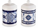 Cumpara ieftin Set 2 borcane ceramica alba albastra 11.5x19 cm