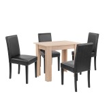 Set masa dining Leziter Leon 4 1 Stejar Sonoma si Negru, 4 locuri, Mobila Living