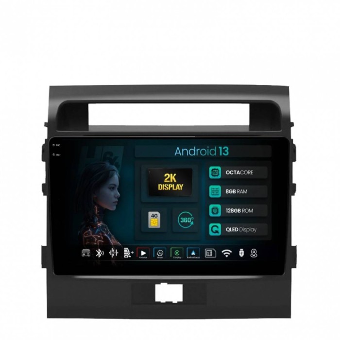 Navigatie 2K Toyota Land Cruiser 200 (2007-2015) 8GB RAM Android 13 Octacore Slot Sim 4G DSP GPS Wi-FI Carplay Android Auto USB Bluetooth Waze Touchsc