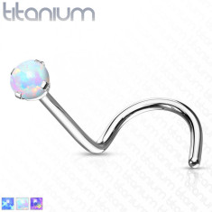 Piercing nas curbat din titan - opal sintetic, reflexe curcubeu, 1 mm - Culoare: Mov
