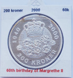 192 Danemarca 200 kroner 2000 Queen&#039;s Birthday km 886 argint, Europa