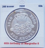 192 Danemarca 200 kroner 2000 Queen&#039;s Birthday km 886 argint, Europa