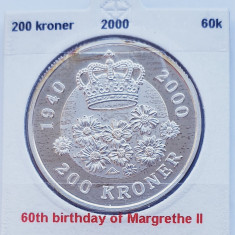 192 Danemarca 200 kroner 2000 Queen's Birthday km 886 argint