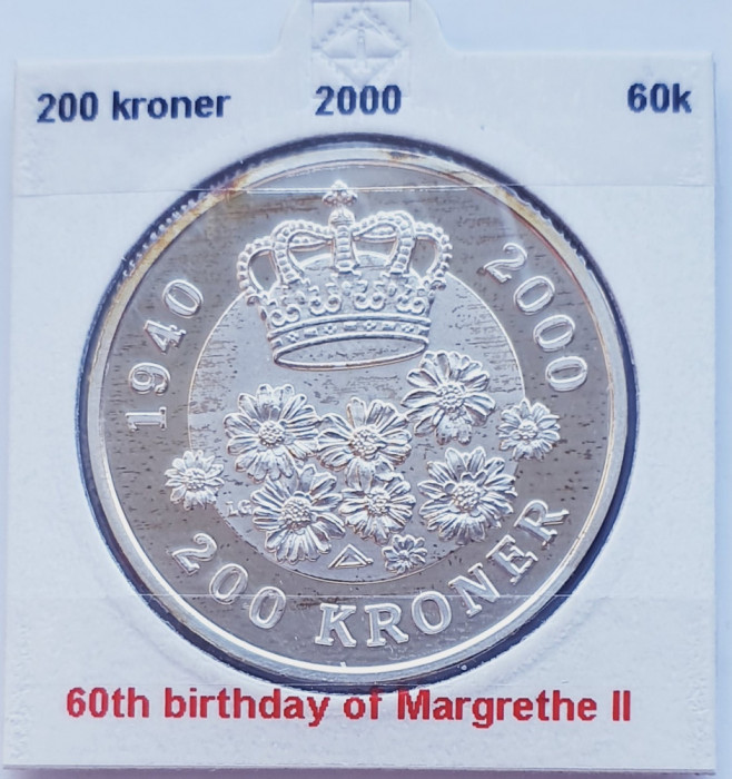 192 Danemarca 200 kroner 2000 Queen&#039;s Birthday km 886 argint
