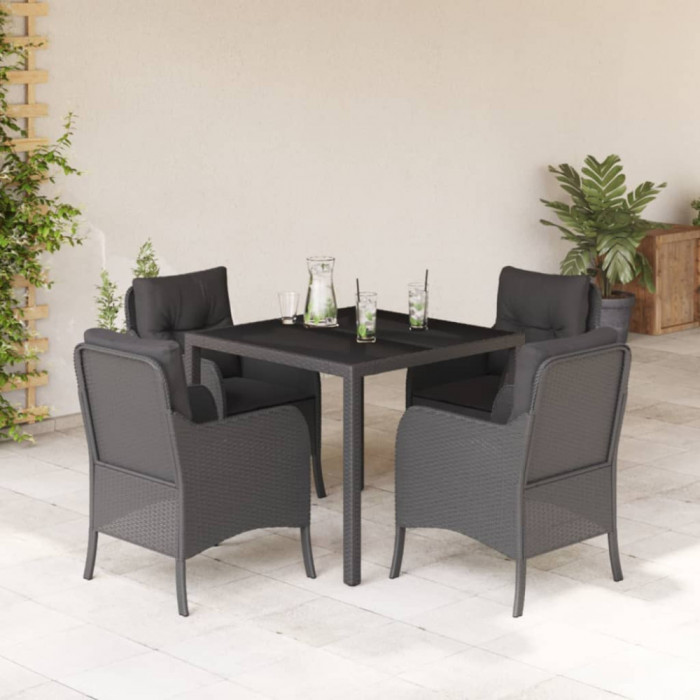 vidaXL Set mobilier de grădină cu perne, 5 piese, negru, poliratan