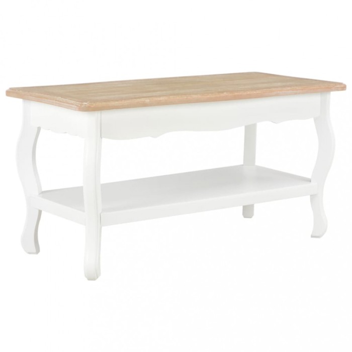 Gossi masuta de cafea, alb si maro, 87,5x42x44 cm, lemn masiv de pin