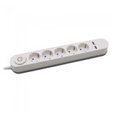 Prelungitor 5 Intrari Intrerupator iluminat &amp; 2 Port-uri USB 3G 1.5mm x 3m Alb, Oem