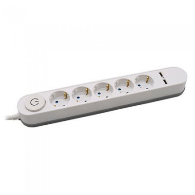 Prelungitor 5 Intrari Intrerupator iluminat &amp;amp; 2 Port-uri USB 3G 1.5mm x 3m Alb foto