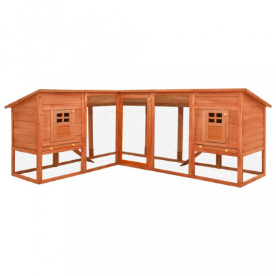 vidaXL Cușcă de iepuri exterior, spațiu de joacă, maro, lemn de brad foto