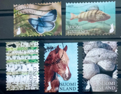 Finlanda 2019 fauna,fluturi,cai,pești, serie 5v stampilata foto