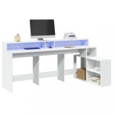 Cumpara ieftin Birou cu lumini LED, alb, 200x104x91 cm, lemn prelucrat