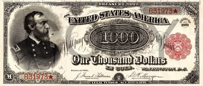 1000 dolari 1891 Reproducere Bancnota USD , Dimensiune reala 1:1 foto