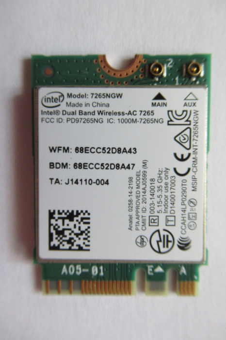 wireless intel dual band AC-7265 NGW