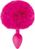 Plug Anal silicon cu pompon blana roz fucsia, Sweet Caress - 12 cm