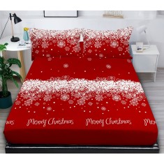 Husa De Pat De Craciun Weihnachten Cr040, Bumbac, 3 Piese, Cu Elastic, Rosu