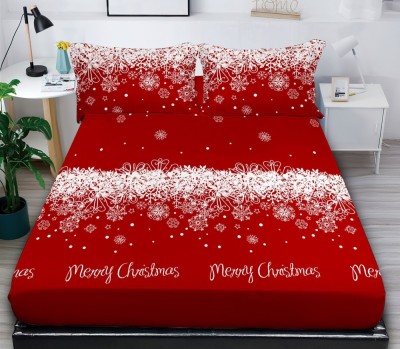 Husa De Pat De Craciun Weihnachten Cr040, Bumbac, 3 Piese, Cu Elastic, Rosu foto