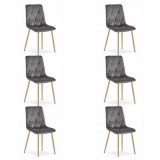 Set 6 scaune bucatarie/living, Artool, Libra, catifea, metal, gri, picioare natur, 45x54x86.5 cm GartenVIP DiyLine