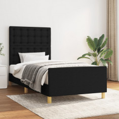 vidaXL Cadru de pat cu tăblie, negru, 90x200 cm, textil