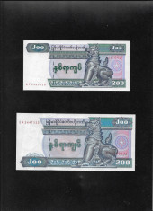 Set Myanmar 2 x 200 kyats 1991 (98) + 2004 aunc/unc foto