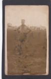 Fotografie format carte postala - Fotbalist pe terenul echipei fotbal STB 1937 Baza sportiva Ing. Al. Badescu - Bucuresti Romania