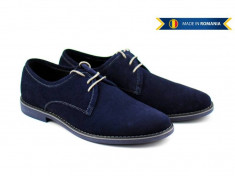 Pantofi barbati casual - eleganti din piele naturala intoarsa bleumarin - PABLU336 foto